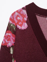 Vintage Rose Jacquard Wool-Blend Cardigan