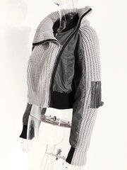 Gray Color-Block Knit & Nylon Asymmetric Jacket
