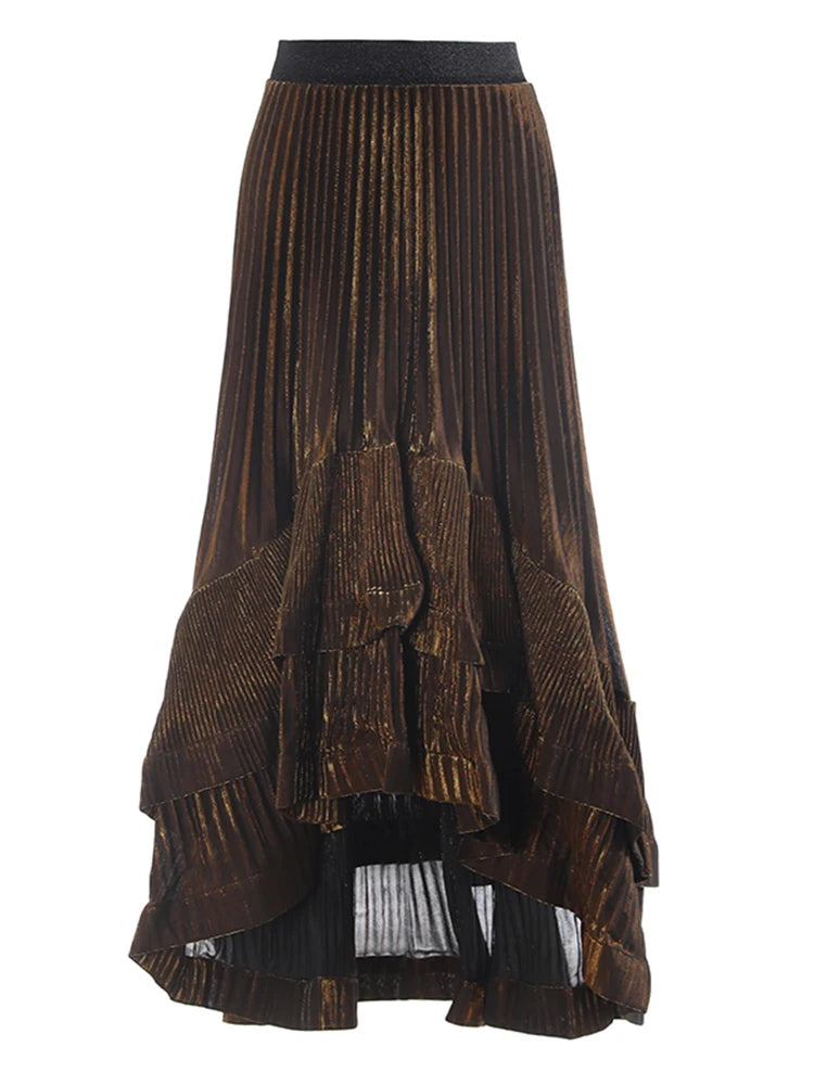 Taille élastique haute jupe plissée irrégulière