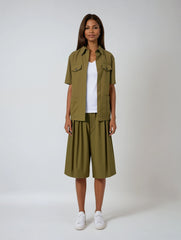Single-breasted Shirt & Front-zip Shorts With Pockets