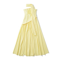 Pleated Strapless Midi Dress – Summer Slash-neck Halter Style