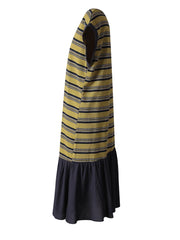 Yellow Striped Color-block Midi Dress – Sleeveless Big-size Loose Fit