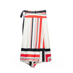 Color Matching Striped Print Lace Up Midi Skirts