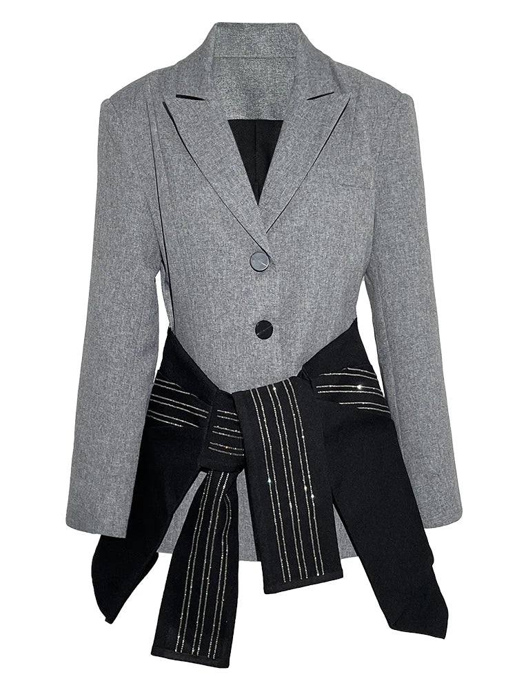 Gray Striped Bandage Blazer