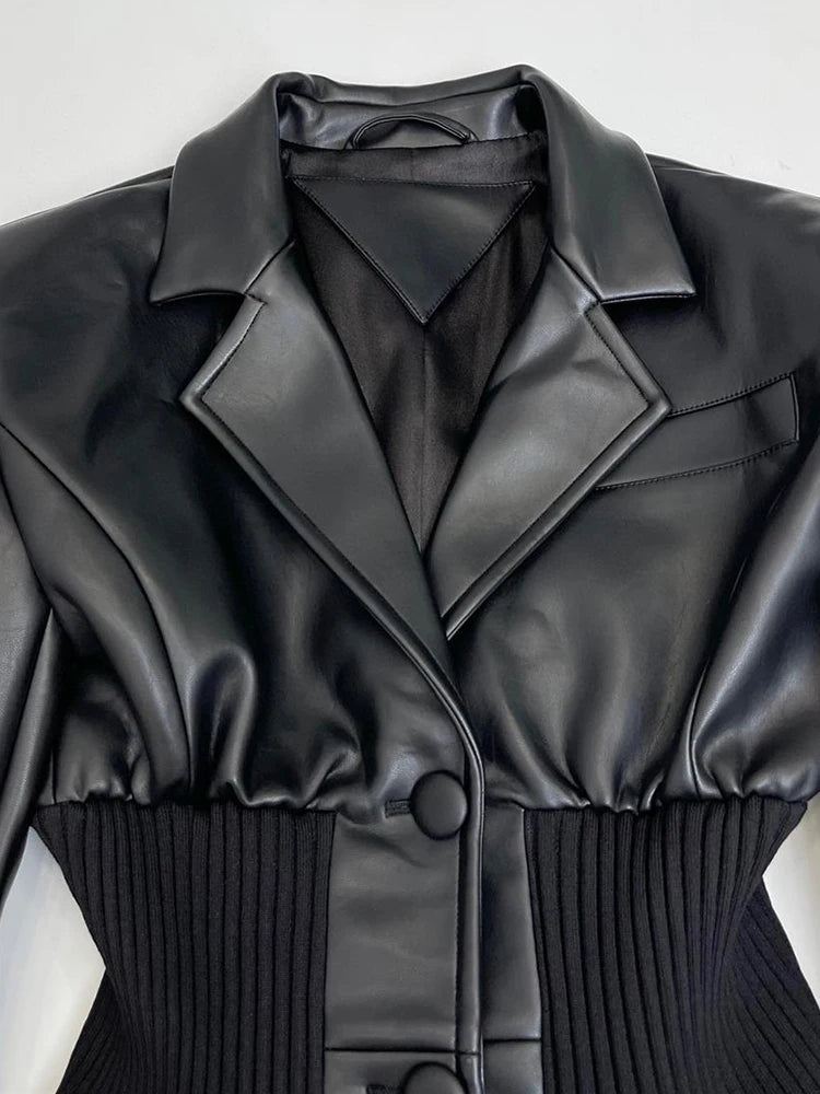 Blazer à la taille élastique en faux cuir