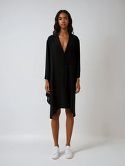 Asymmetrical Black Blazer Dress – Fluid Cotton-poly Blend