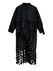 White Dot Hollow-Out Midi Shirt Dress