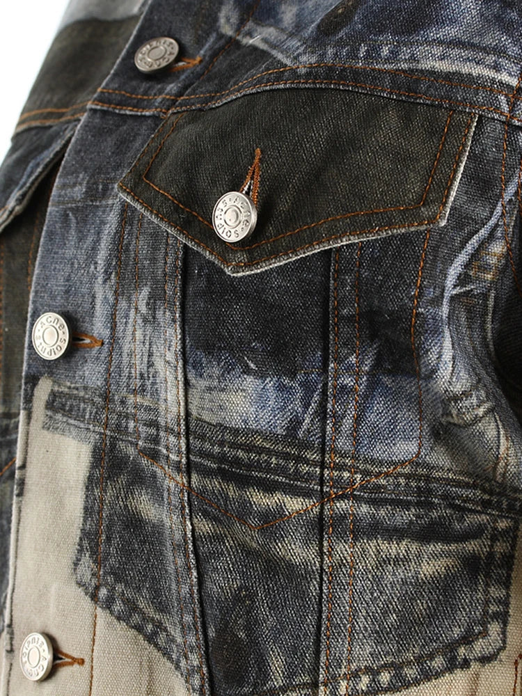 Denim Printed Color-block Jacket