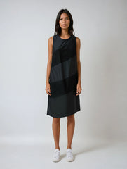 Black Grid Irregular Midi Vest Dress – Sleeveless Loose-fit Style