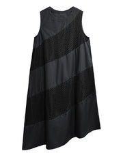 Black Grid Irregular Midi Vest Dress – Sleeveless Loose-fit Style