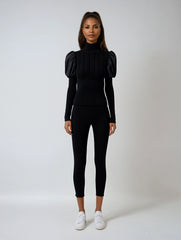 Knit High Neck Puff Sleeve Top