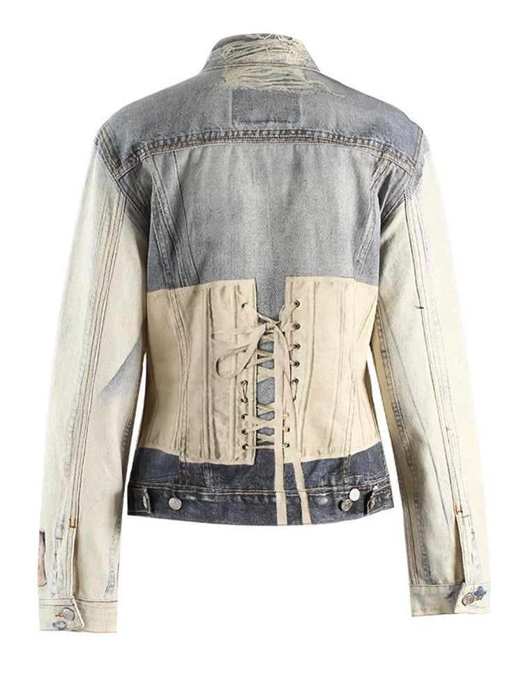 Denim Printed Color-block Jacket