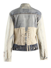 Denim Printed Color-block Jacket