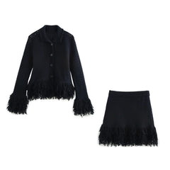 Plaid Knitted Jacket & Skirt Set