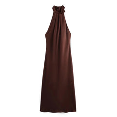 Halter Satin Backless Dress – Off-shoulder Elegance for Summer Evenings