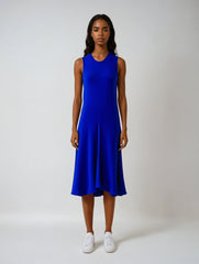 Blue Linen-look Sleeveless Midi Dress