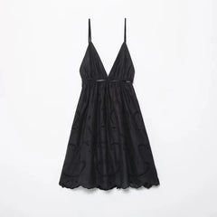 Hollow-out Mini Dress – Vacation V-neck Open-back Style