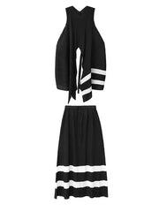 Black Striped Long Vest – Irregular Pleated Streetwear