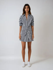 Navy & White Striped Oversized Button-Down Blouse
