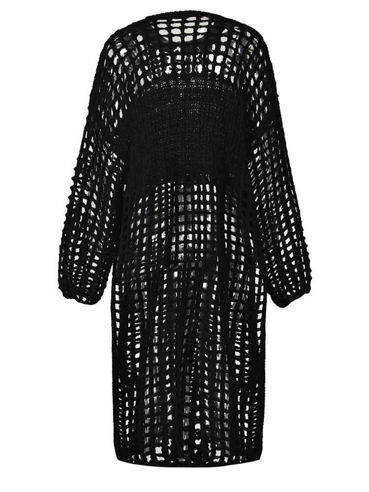 Robe de chemise longue en tricot noir chic