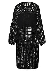 Robe de chemise longue en tricot noir chic