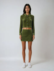 Olive Green Corduroy Jacket & Mini Skirt Set