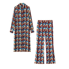 Spring Printed Flare Set – Long Shirt & Mid-waist Flare Pants