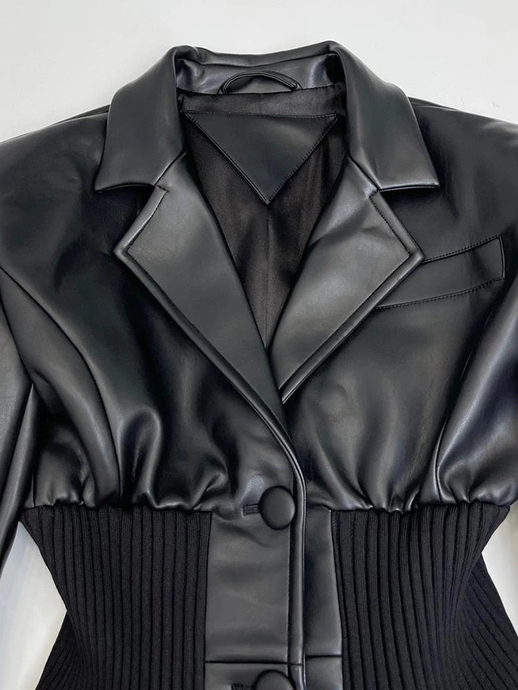 Blazer à la taille élastique en faux cuir