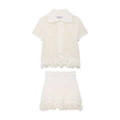 Knit Tassel Jacket & Mini Skirt