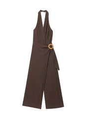 Brown Halter Backless Jumpsuit – Sleek Party & Club Style