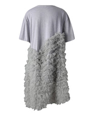 Gray Color-block Mesh Dress – Short Sleeve Knee-length Casual Fit