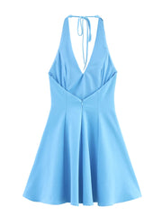 Pleated Halter Mini Dress – Summer Blue Edition