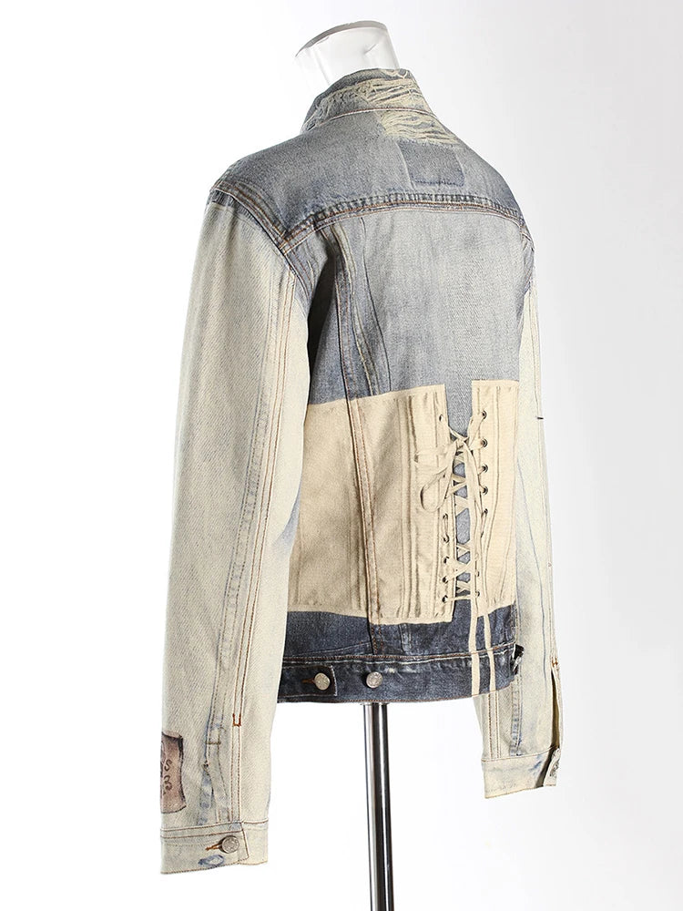 Denim Printed Color-block Jacket