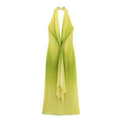 Halter Knot Printed Maxi – V-neck Summer Dress