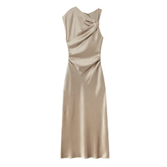 Asymmetrical Pleated Midi Dress – High Street Elegance