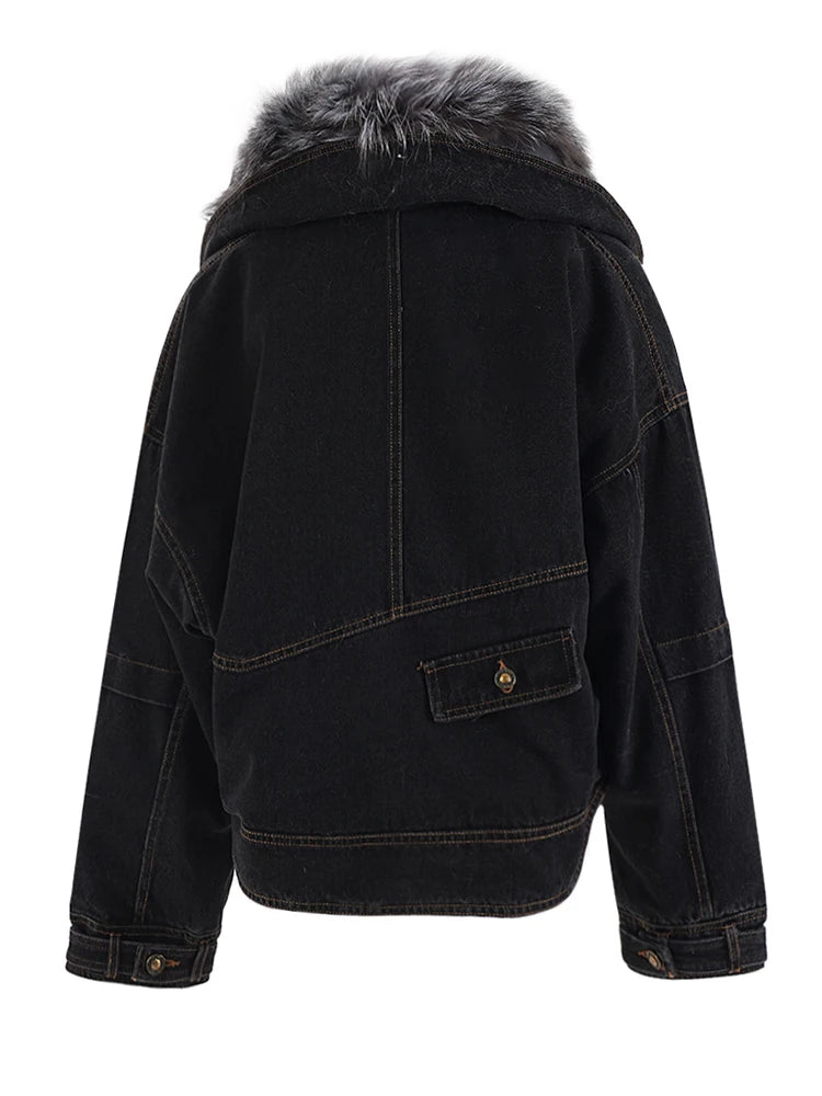 Veste en denim en fourrure