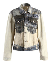 Denim Printed Color-block Jacket