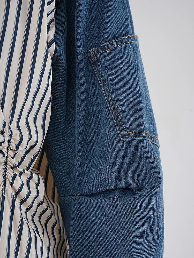 Stripe Spliced Denim Shirt