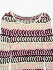 Textured Slim Sweater Dress – Striped Long Sleeve Mini With Round Neck