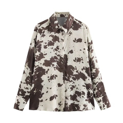 Animal Print Two-piece Set – Silky Long Sleeve Shirt & Ankle-length Skirt