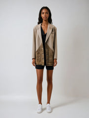 Khaki Denim Spliced Blazer