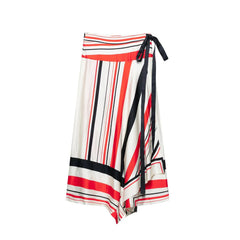 Color Matching Striped Print Lace Up Midi Skirts