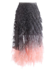 Jupe midi à volants rose gris