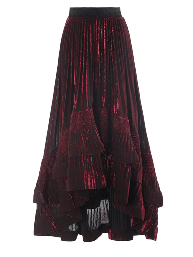 Taille élastique haute jupe plissée irrégulière