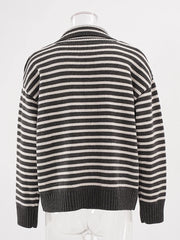 Cardigan en tricot rayé avec fermeture éclair et poches