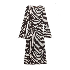 Printed Flare-sleeve Maxi Dress – High Street Long-sleeve Style for Spring