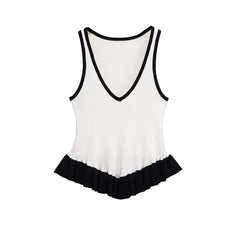 Summer Contrast Color V-Neck Knit Top