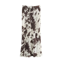 Animal Print Two-piece Set – Silky Long Sleeve Shirt & Ankle-length Skirt