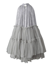 Gray Print Mesh Stand-Collar Mini Dress