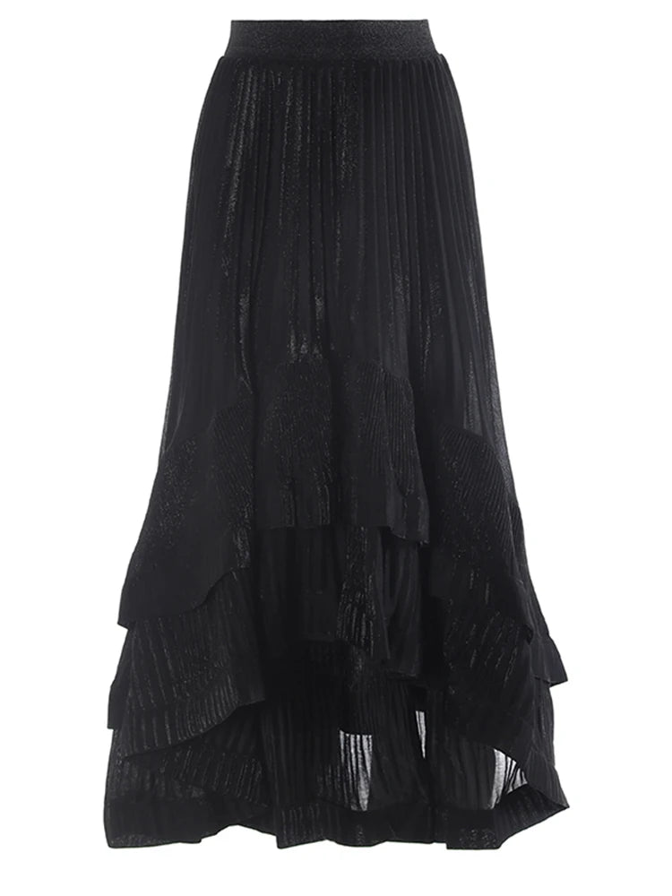 Taille élastique haute jupe plissée irrégulière